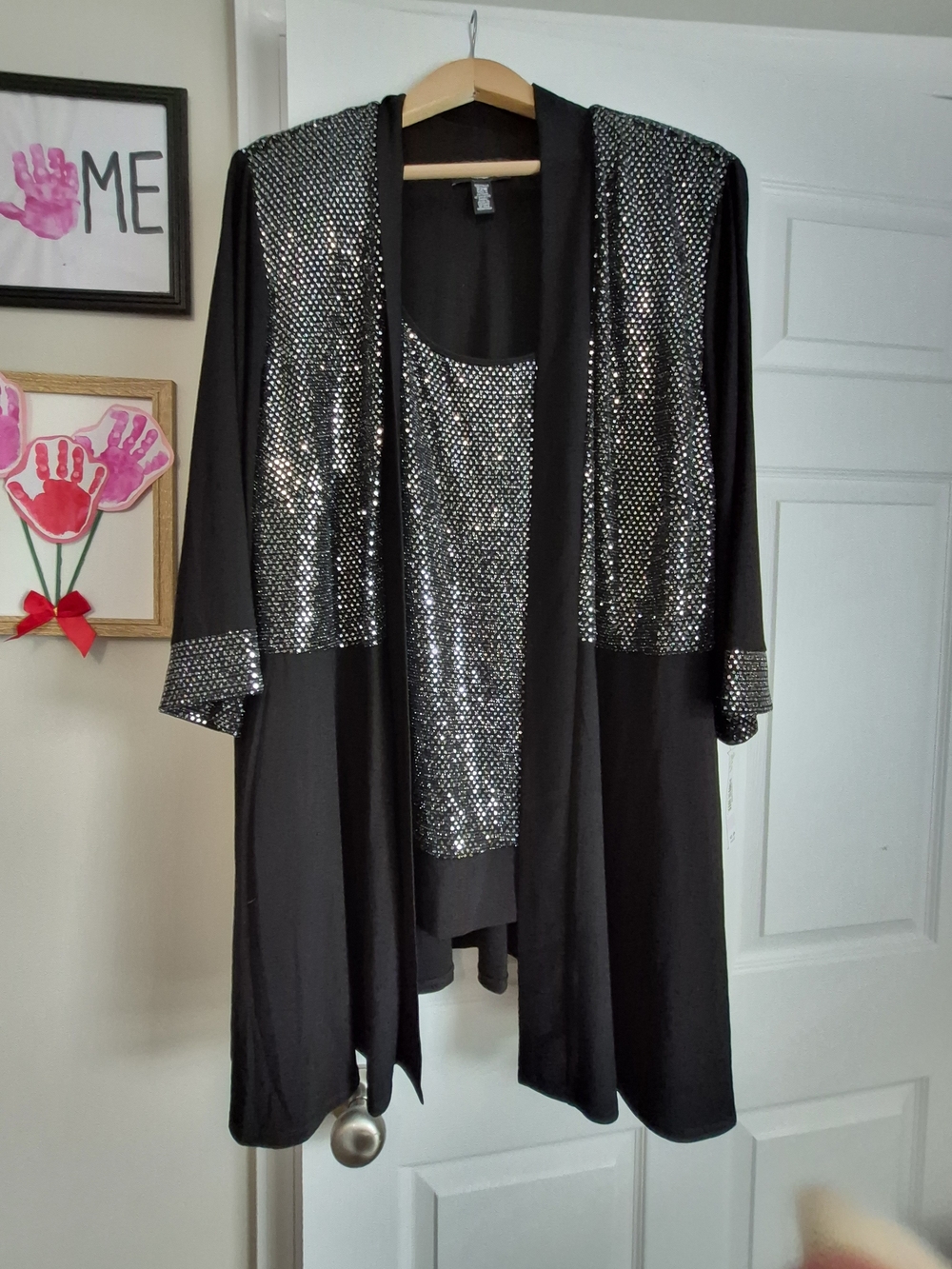 R&M Richards Black Women's Top with Black Pants 2 Piece Set 22W